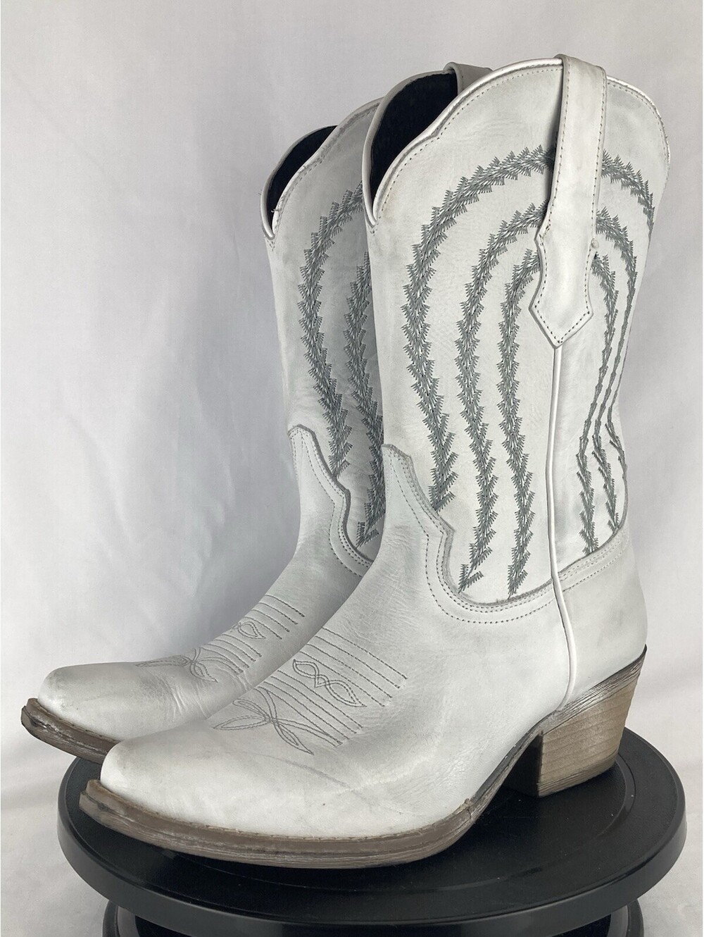 Women’s Size 8 Sterling River White Leather Western Cowboy Boots Pointed Toe